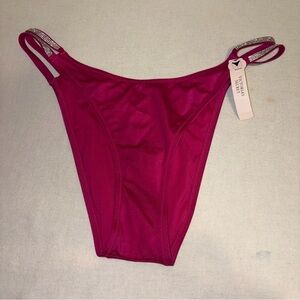 NWT Victoria's Secret Brazilian fuchsia bikini bottom with Rhinestone Strappy L
